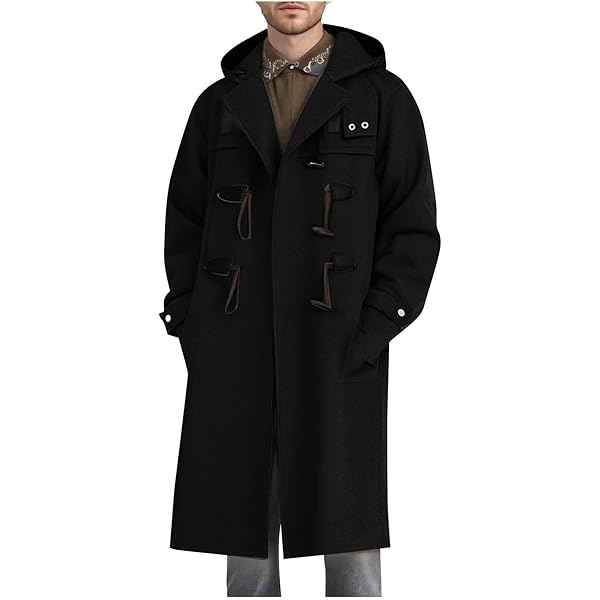 Mens Duffle Coat Wool Blend Single Breasted Walking Toggle